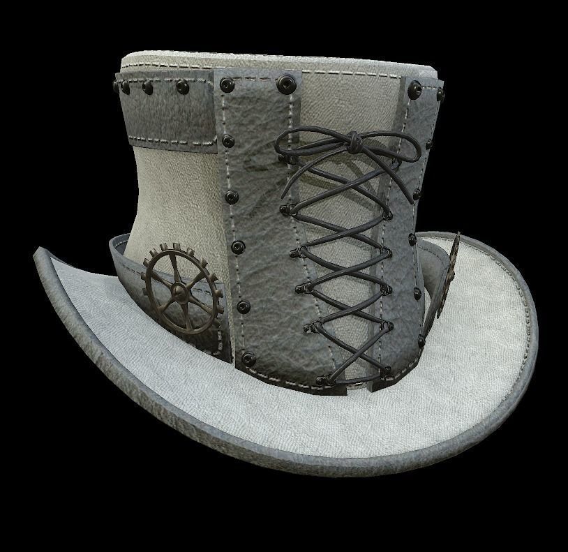 Steampunk hat low poly 6 texture options and high poly Low-poly 3D model_47