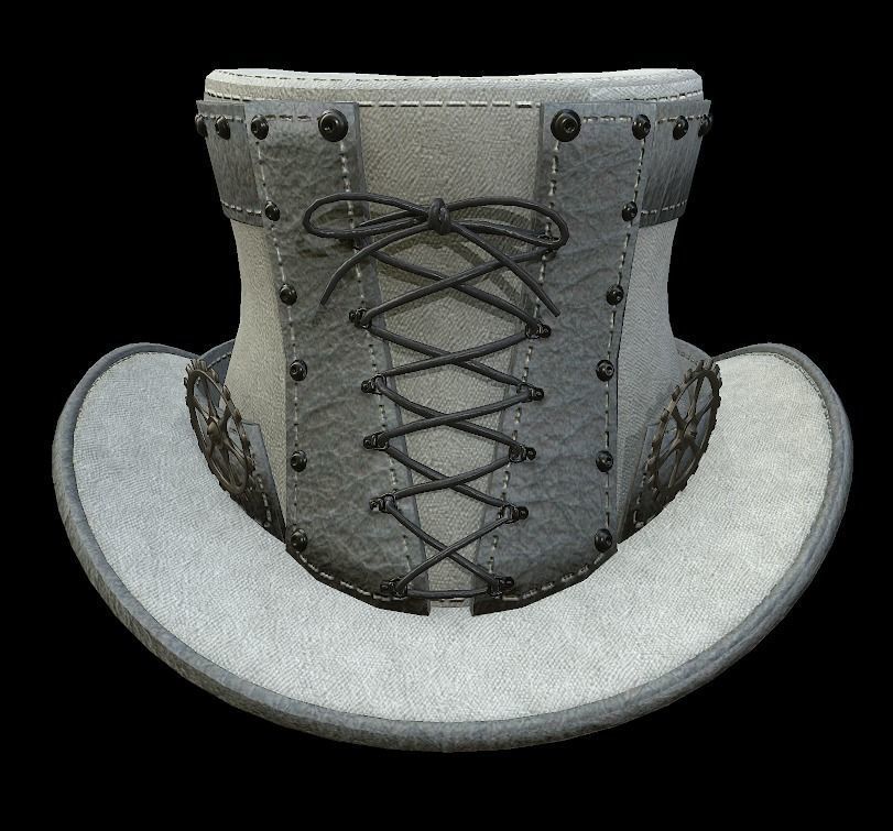 Steampunk hat low poly 6 texture options and high poly Low-poly 3D model_44