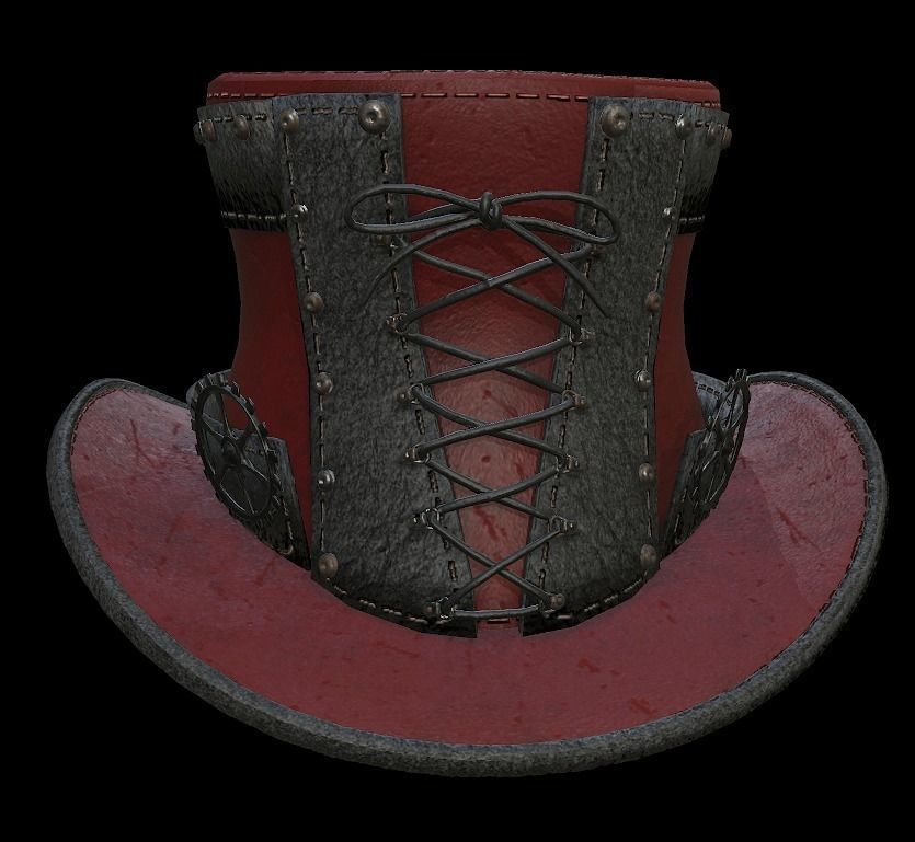 Steampunk hat low poly 6 texture options and high poly Low-poly 3D model_42