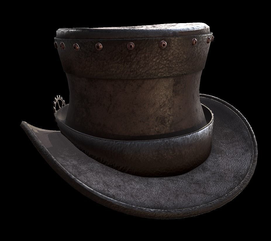 Steampunk hat low poly 6 texture options and high poly Low-poly 3D model_23