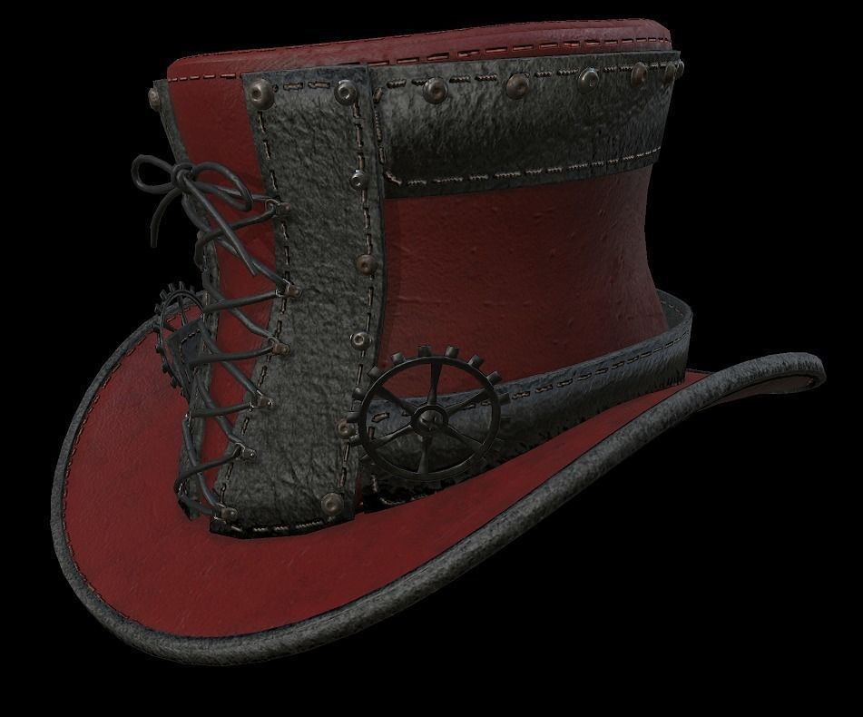Steampunk hat low poly 6 texture options and high poly Low-poly 3D model_39