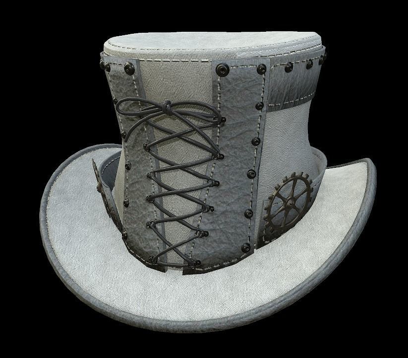 Steampunk hat low poly 6 texture options and high poly Low-poly 3D model_50