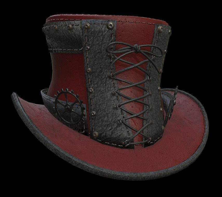 Steampunk hat low poly 6 texture options and high poly Low-poly 3D model_41