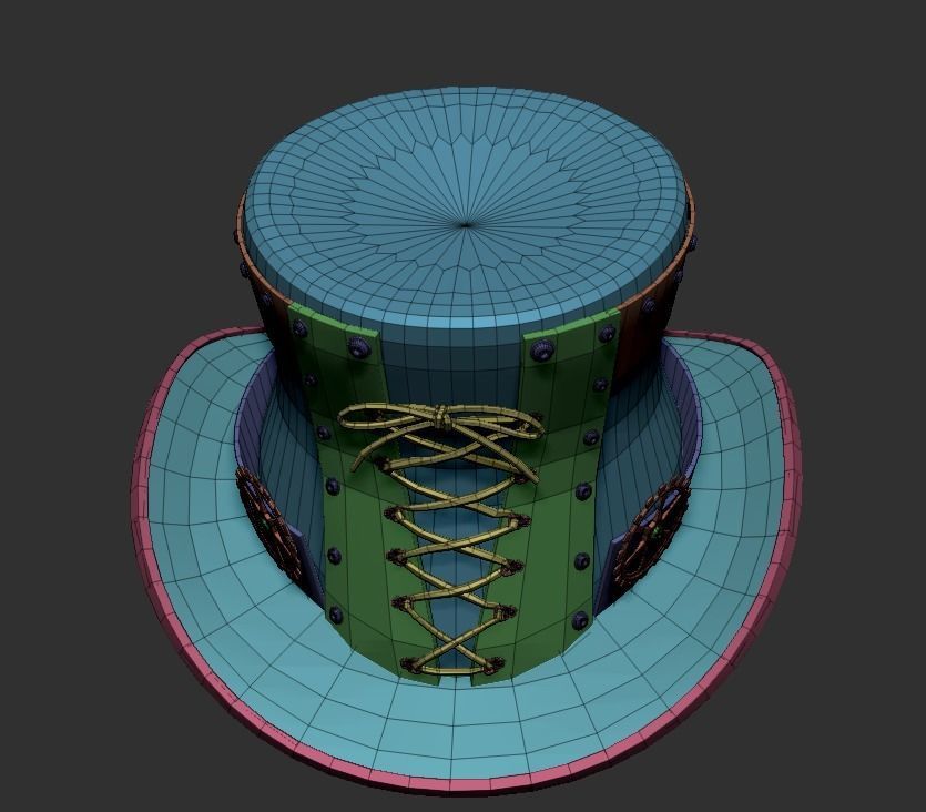 Steampunk hat low poly 6 texture options and high poly Low-poly 3D model_52
