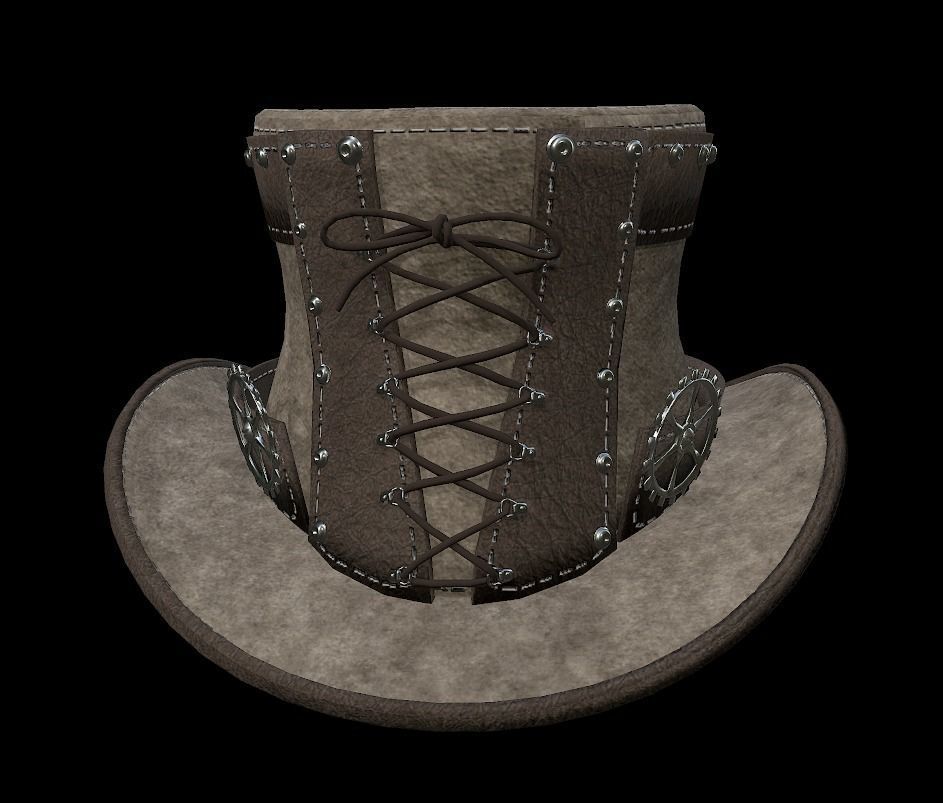 Steampunk hat low poly 6 texture options and high poly Low-poly 3D model_8