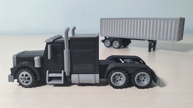 RC Semi Truck with Trailer 1-87 Scale 3D print model 2