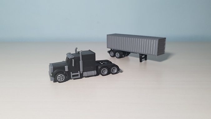 RC Semi Truck with Trailer 1-87 Scale 3D print model