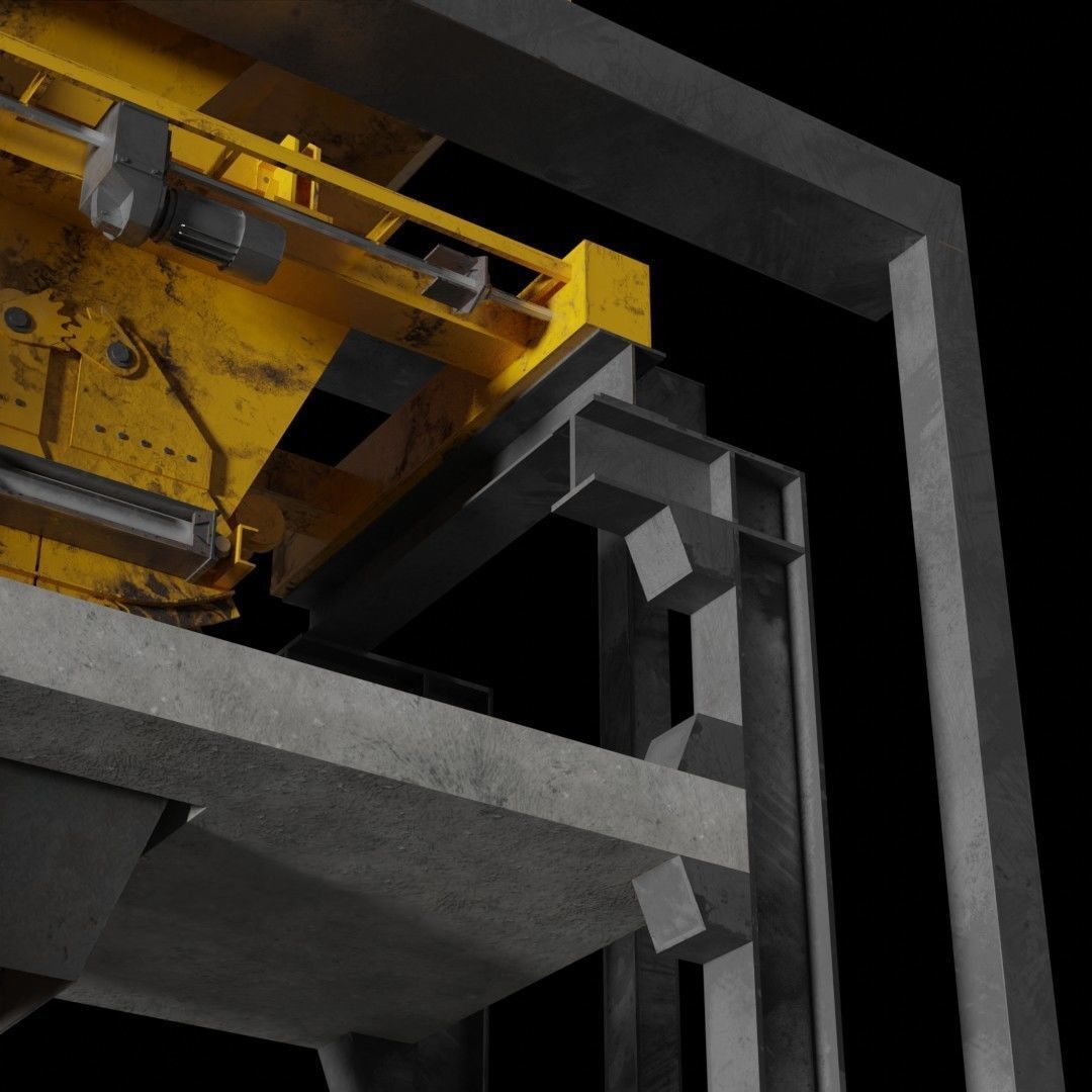Rusty Concrete Casting Machine Factory  Flying Hopper Low-poly 3D model_16
