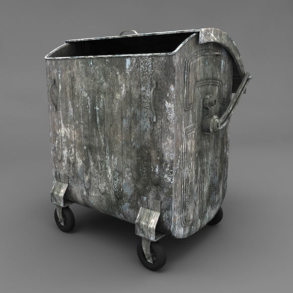 Trash metal can on wheels 3D model_9