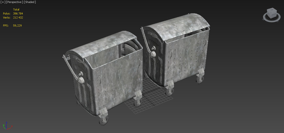 Trash metal can on wheels 3D model_8