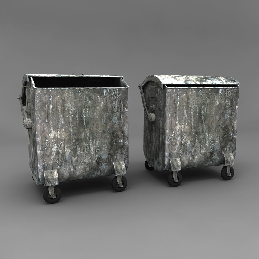 Trash metal can on wheels 3D model_1