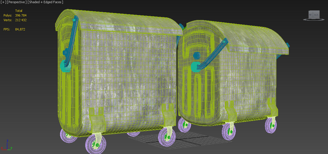 Trash metal can on wheels 3D model_6