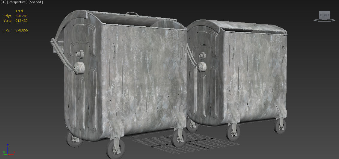 Trash metal can on wheels 3D model_7