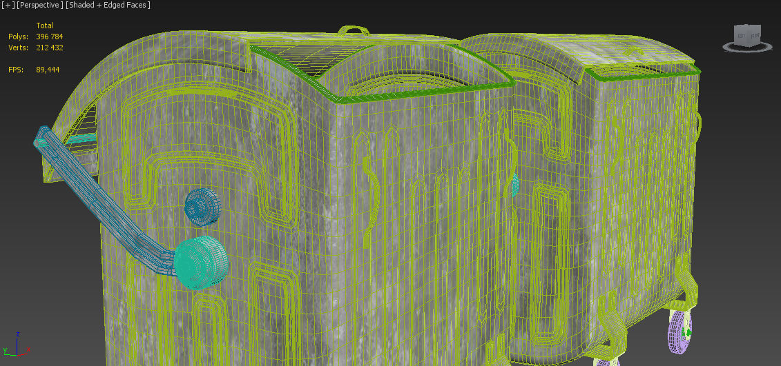 Trash metal can on wheels 3D model_4