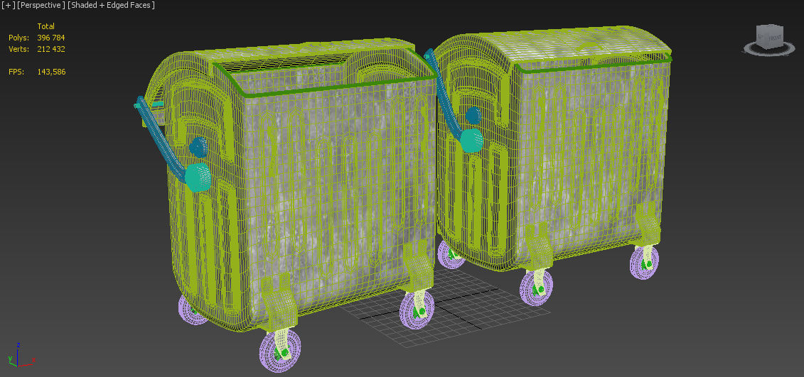 Trash metal can on wheels 3D model_2