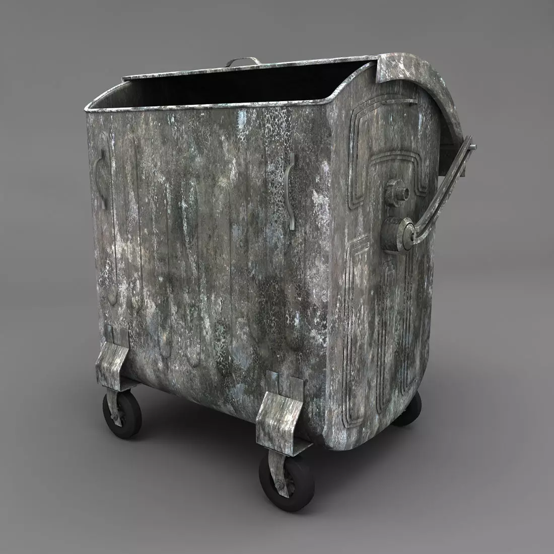 Trash metal can on wheels 3D model_0