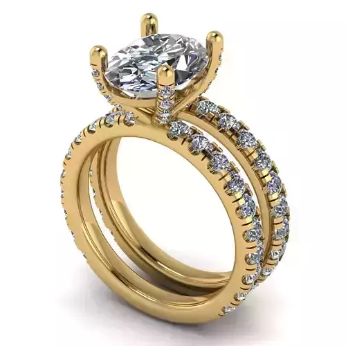 Center Stone Oval Shaped Engagement Ring with Wedding Band