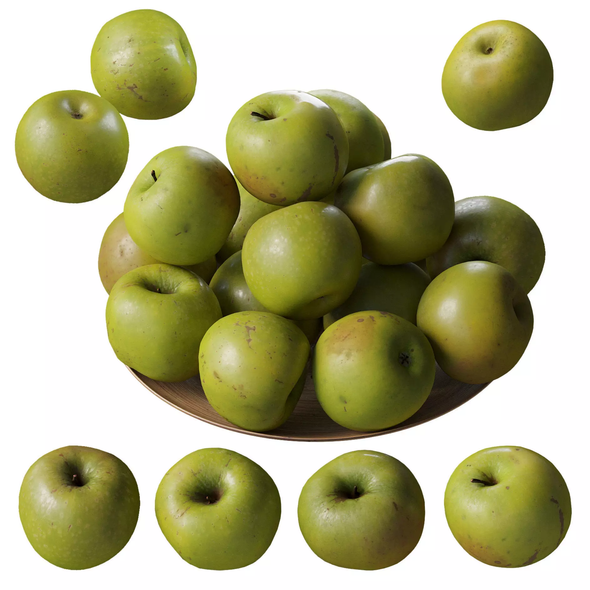 Granny Smith Apples - 4 models Low-poly 3D model_0
