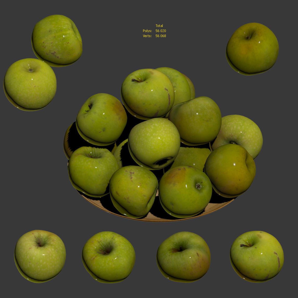 Granny Smith Apples - 4 models Low-poly 3D model_5