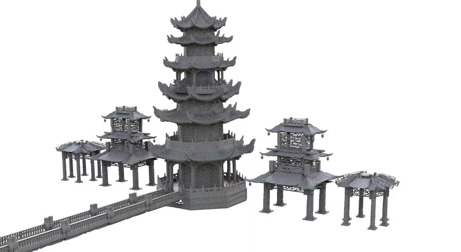 Chinese Towers architecture Collection 3D model_0