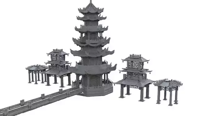 Chinese Towers architecture Collection 3D model