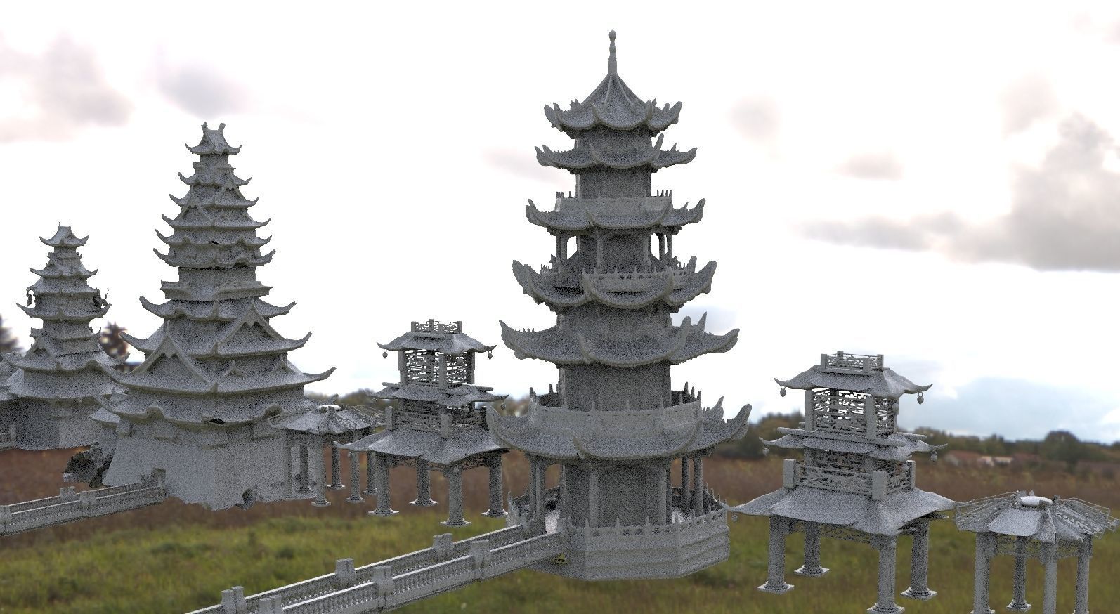 Fantasy Asian Towers Collection 3D model_1