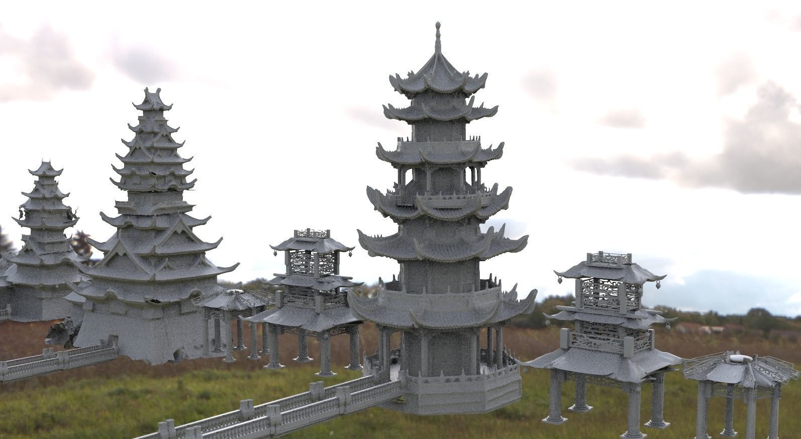 Fantasy Asian Towers Collection 3D model_2