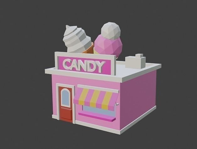 3D candy shop Low-Poly 3D model