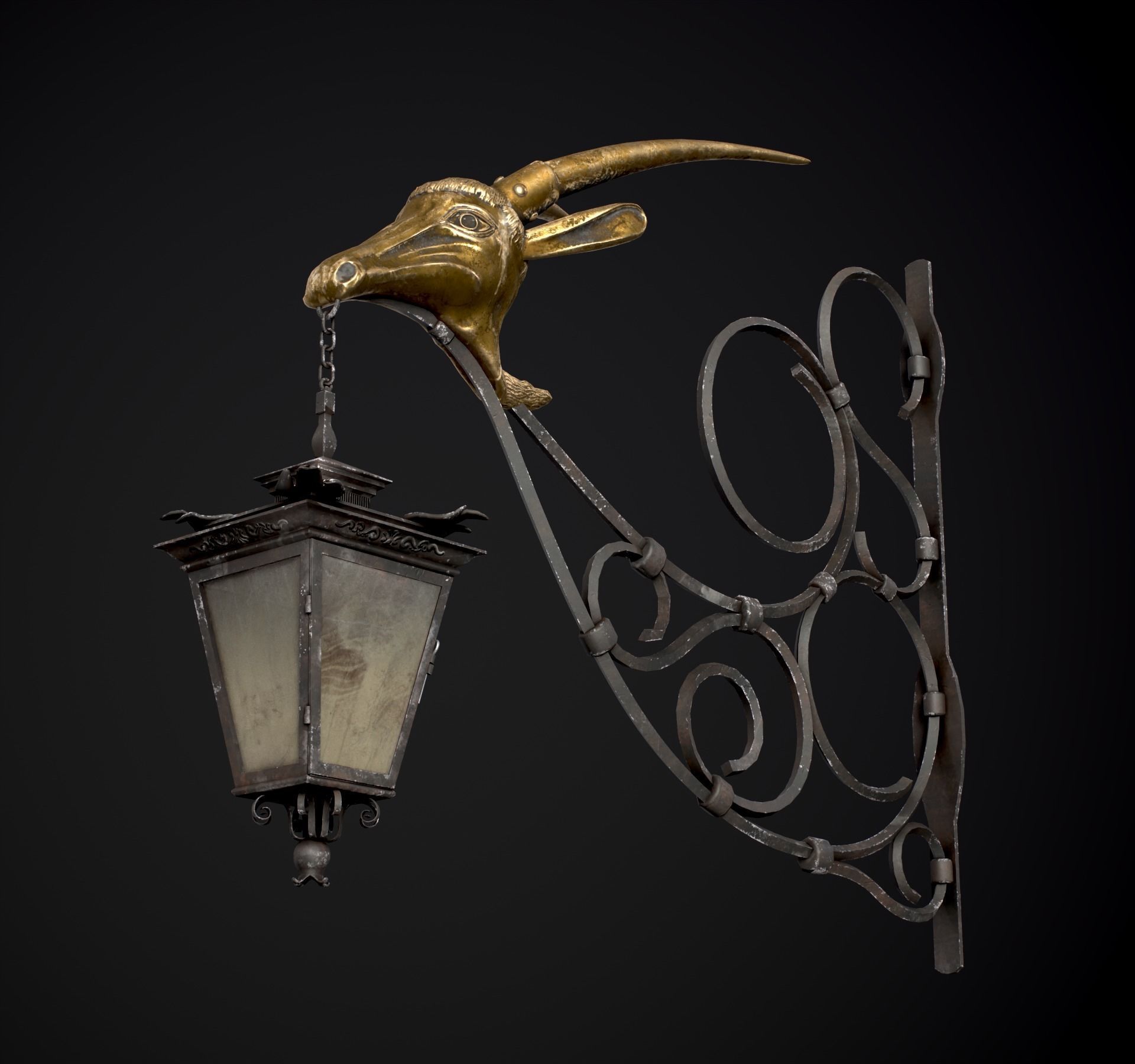Old Street Lantern Goat Design Low-poly 3D model_38