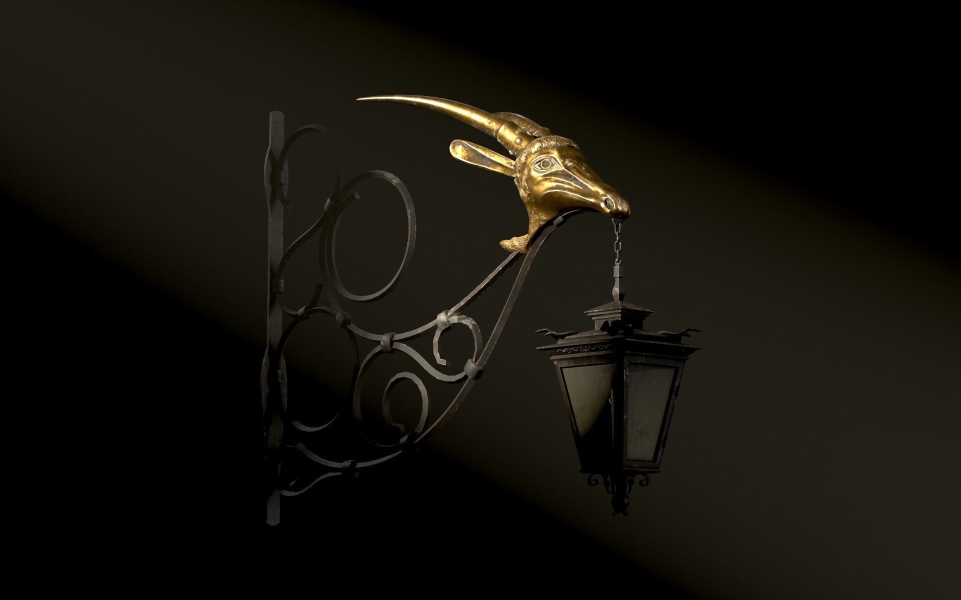 Old Street Lantern Goat Design Low-poly 3D model_20