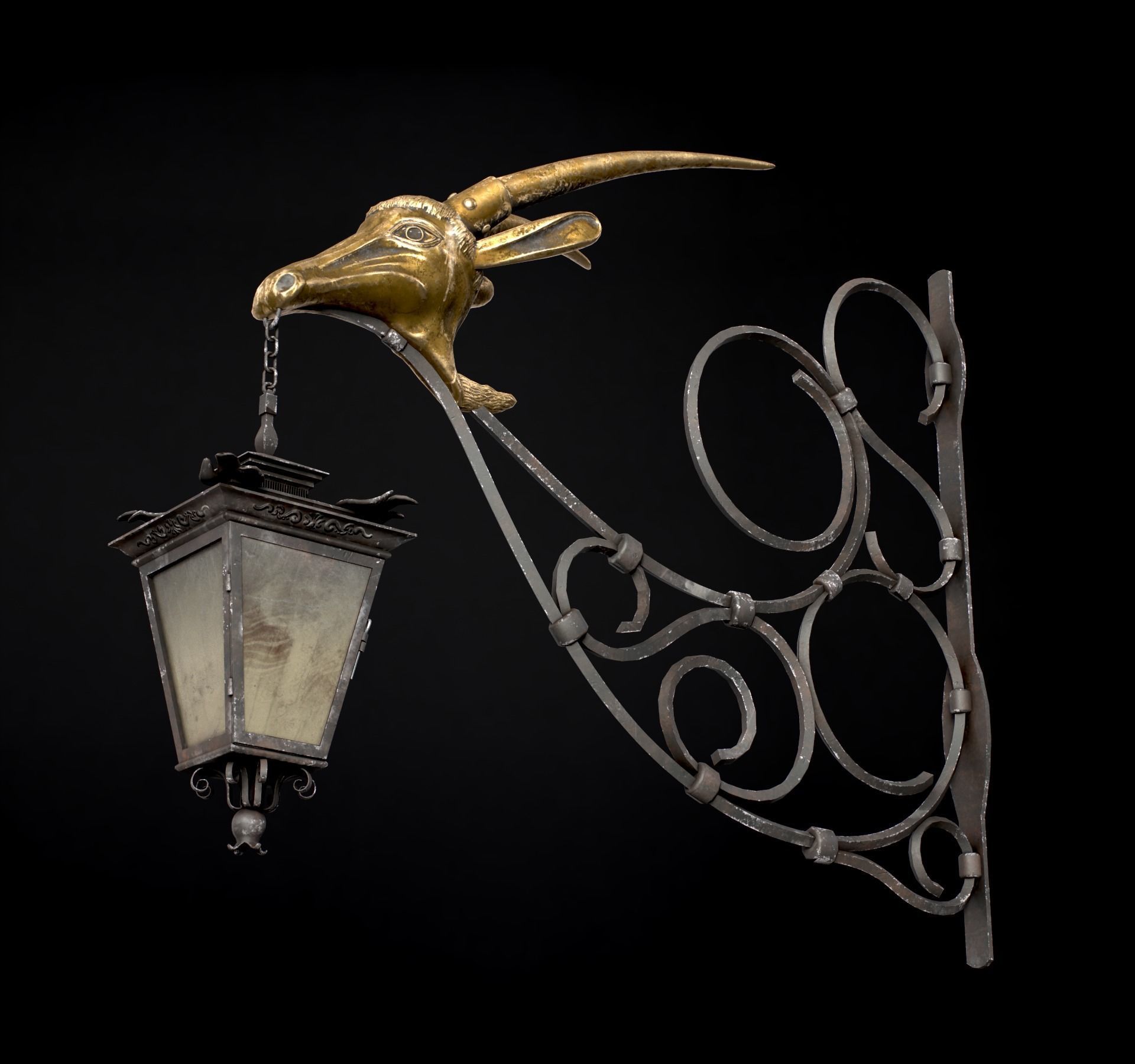 Old Street Lantern Goat Design Low-poly 3D model_10