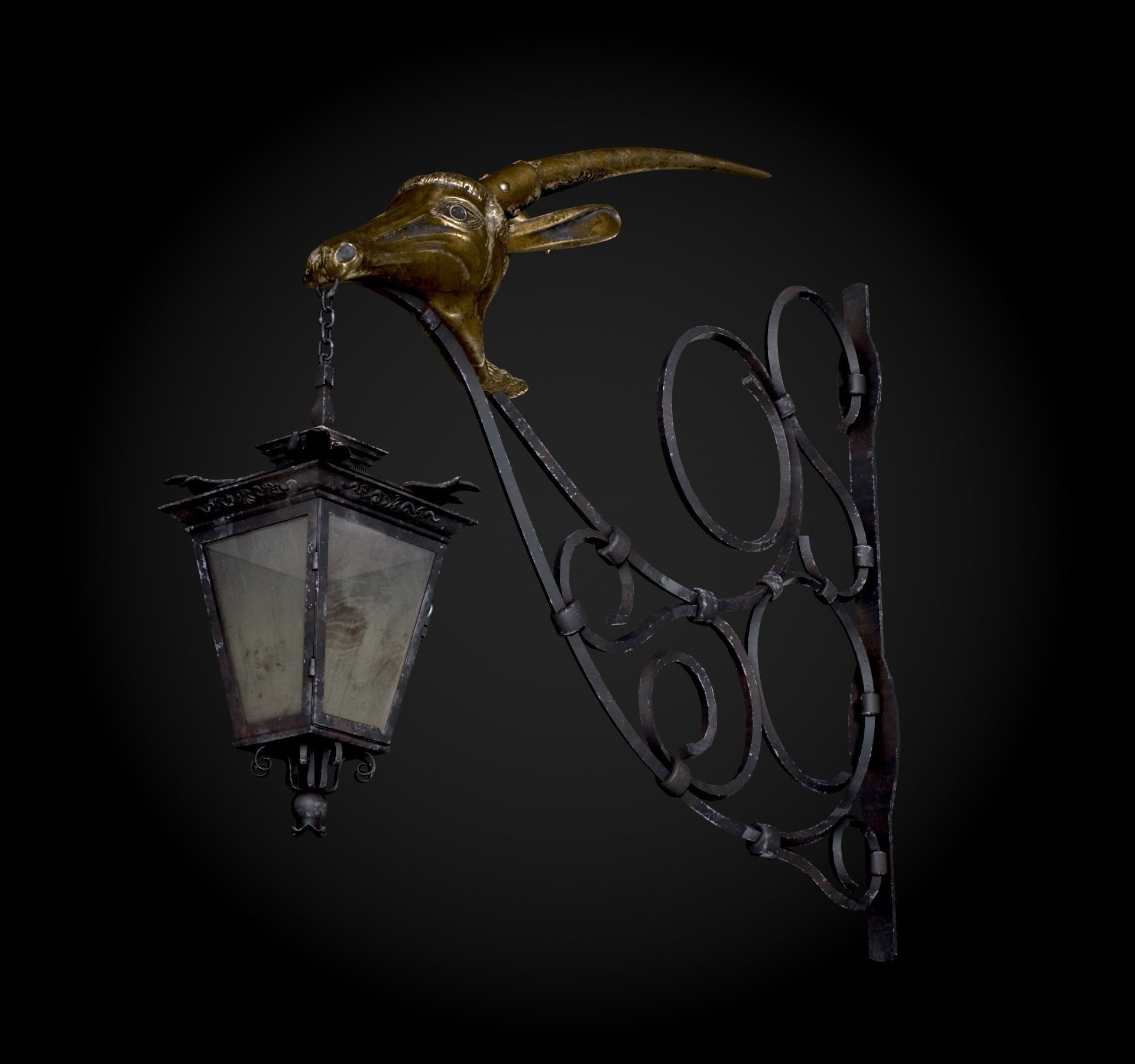 Old Street Lantern Goat Design Low-poly 3D model_19