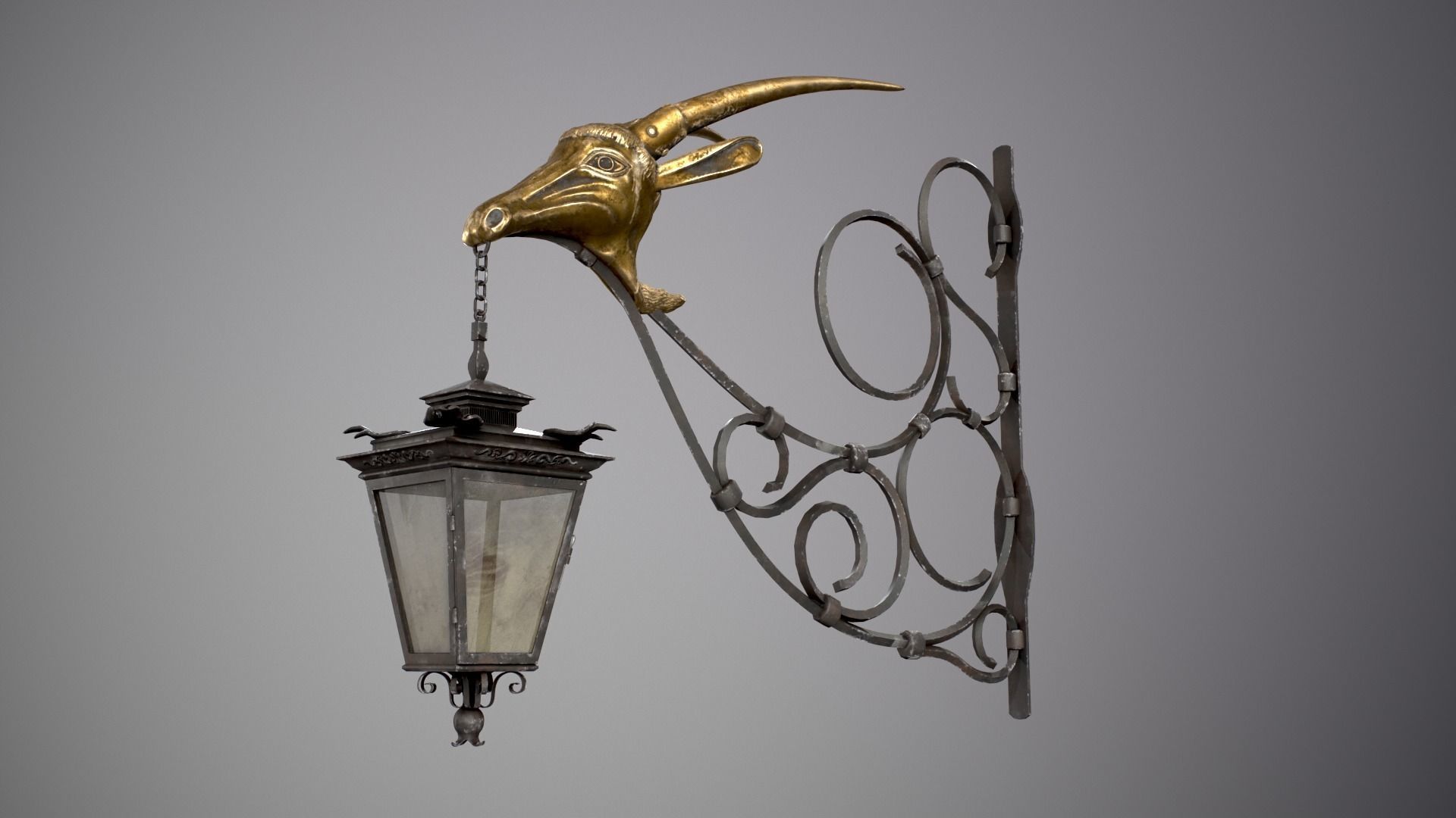 Old Street Lantern Goat Design Low-poly 3D model_46