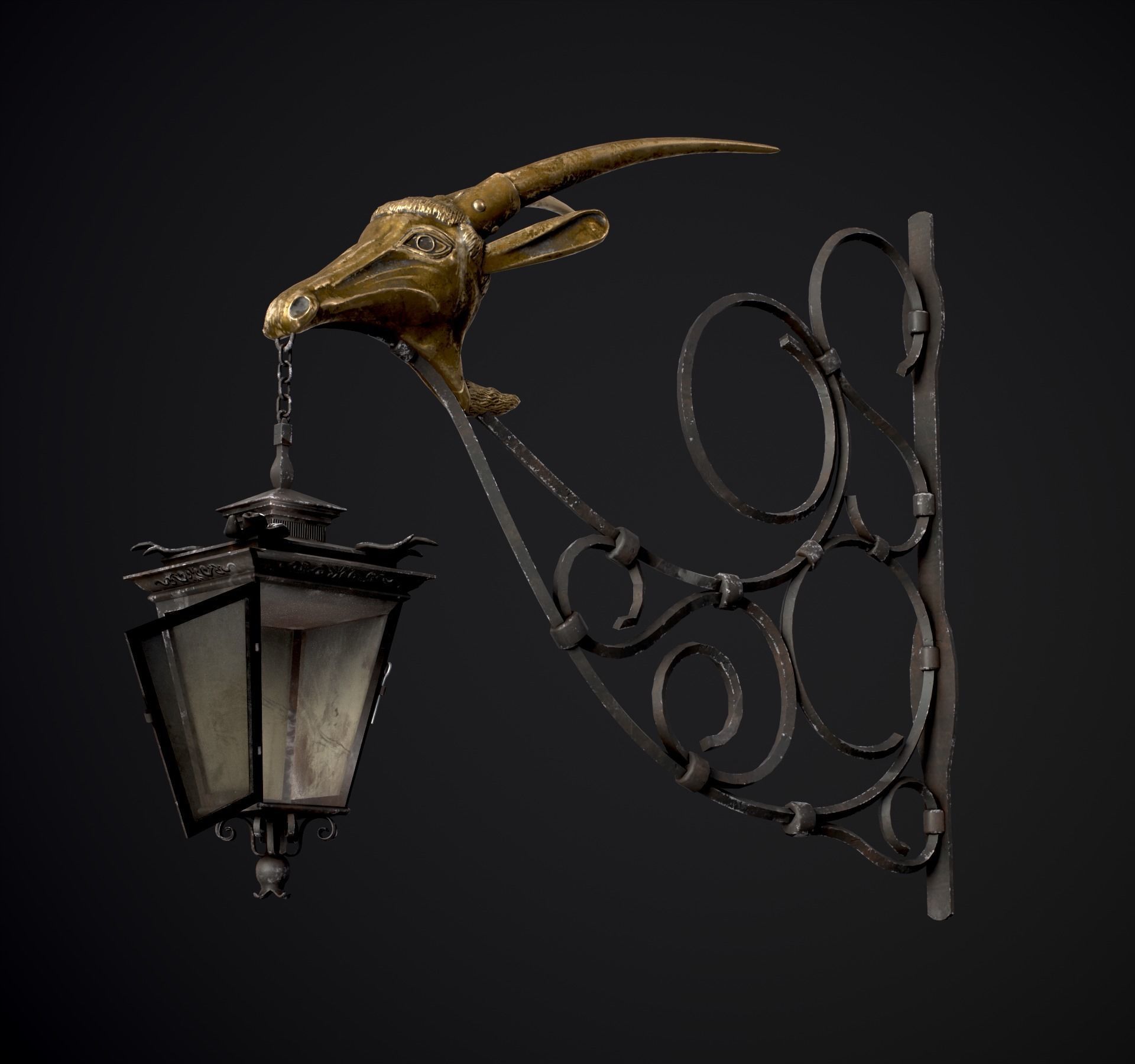 Old Street Lantern Goat Design Low-poly 3D model_40