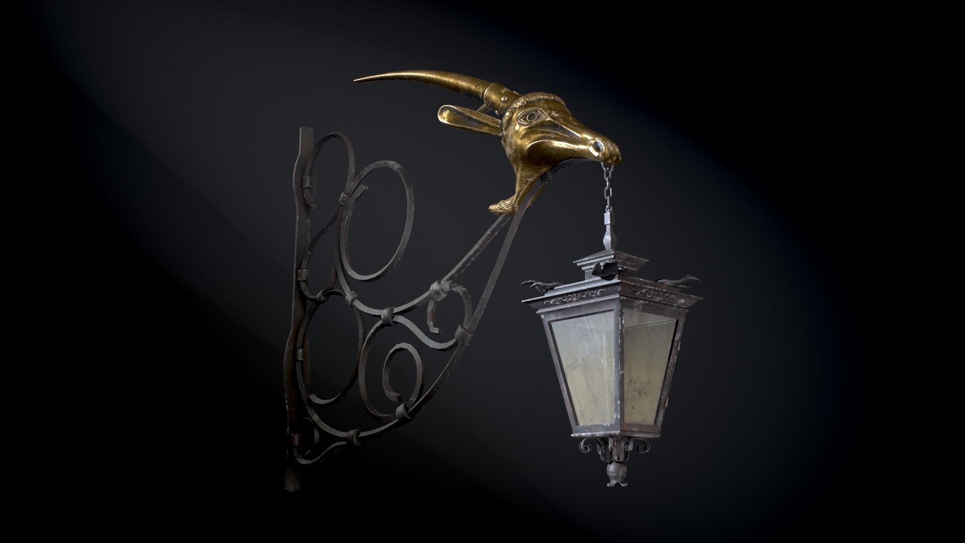 Old Street Lantern Goat Design Low-poly 3D model_13