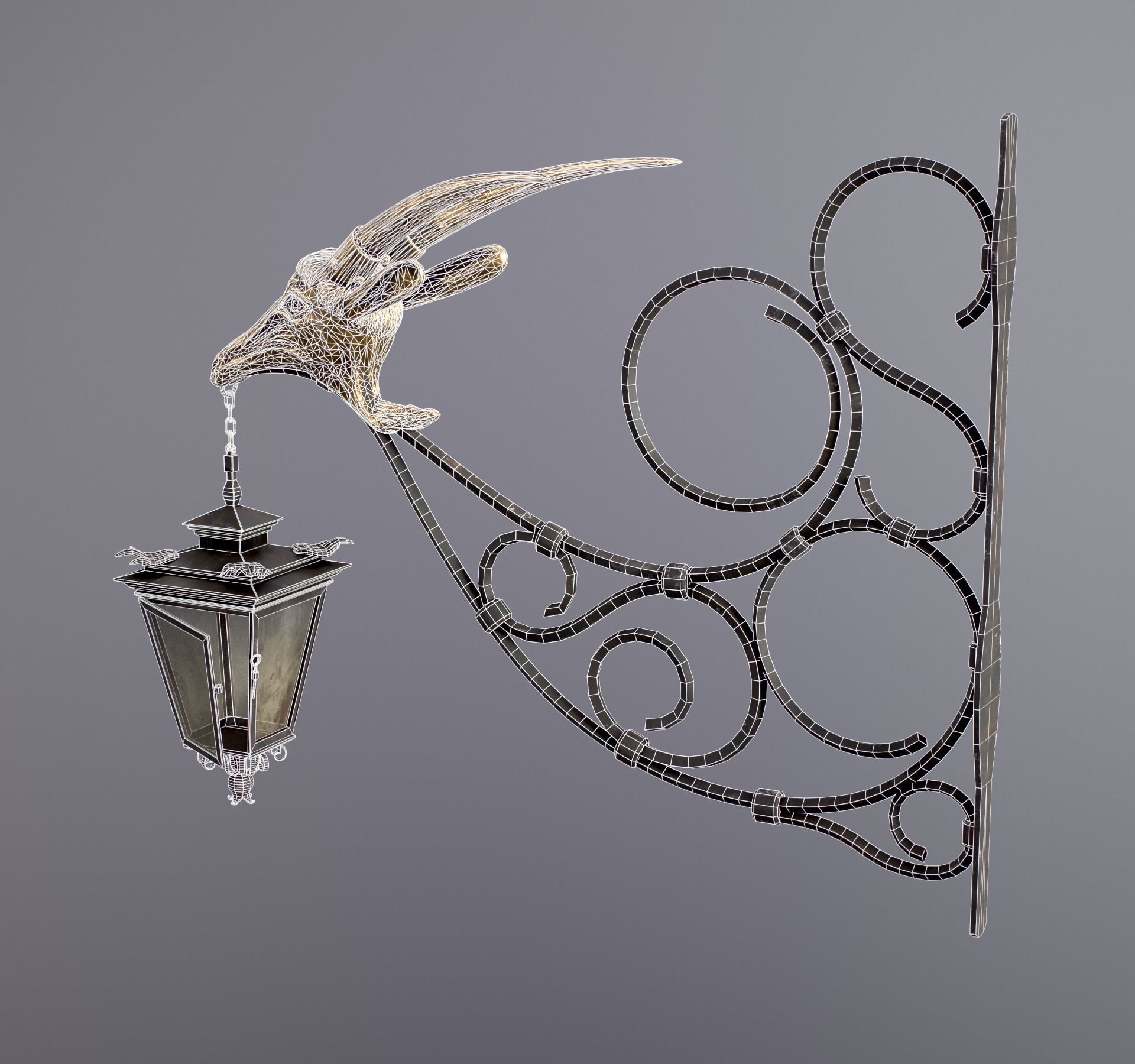 Old Street Lantern Goat Design Low-poly 3D model_53