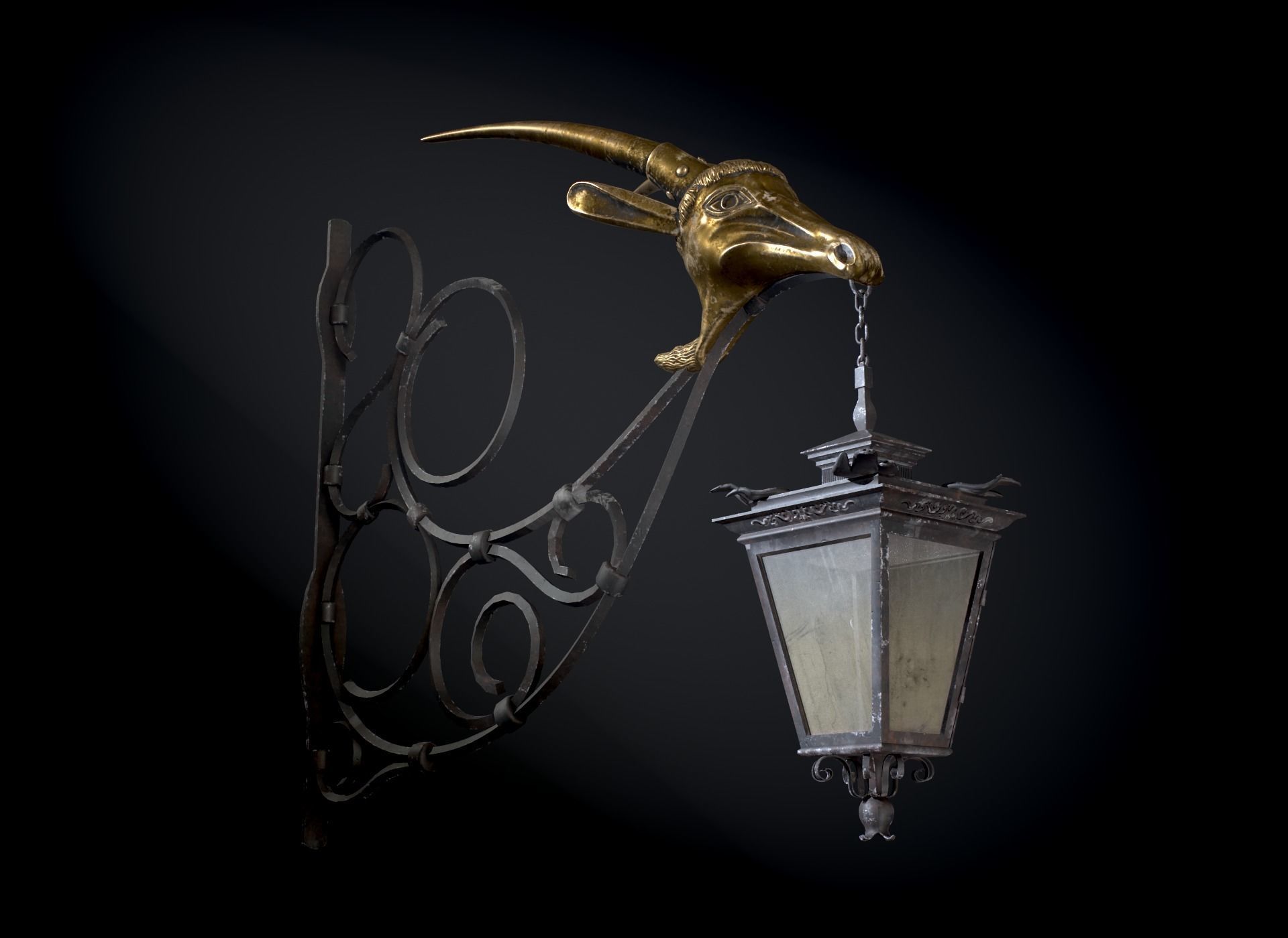 Old Street Lantern Goat Design Low-poly 3D model_14