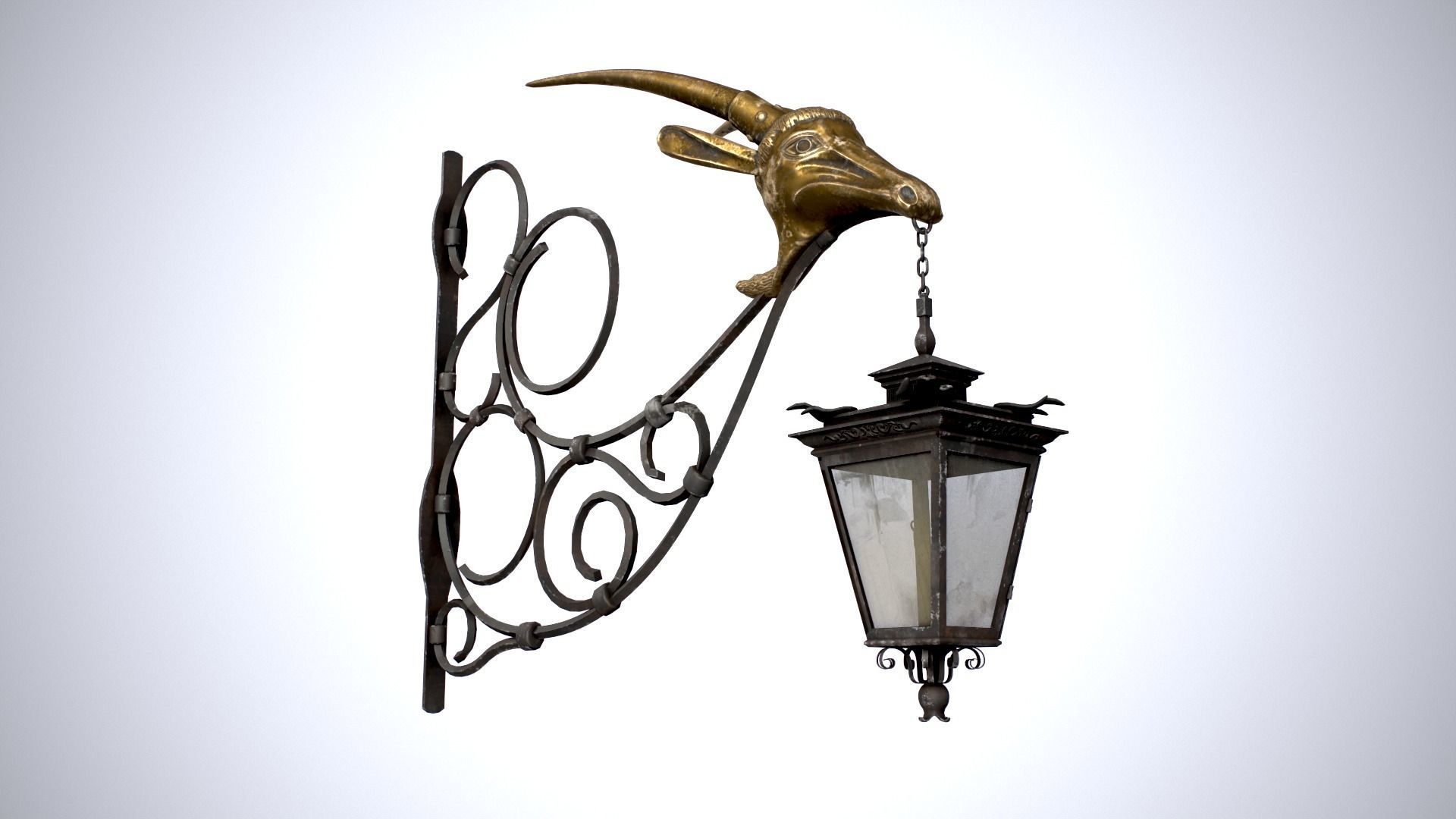 Old Street Lantern Goat Design Low-poly 3D model_42