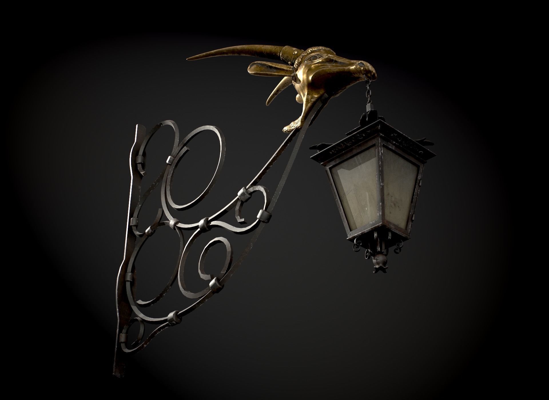 Old Street Lantern Goat Design Low-poly 3D model_15