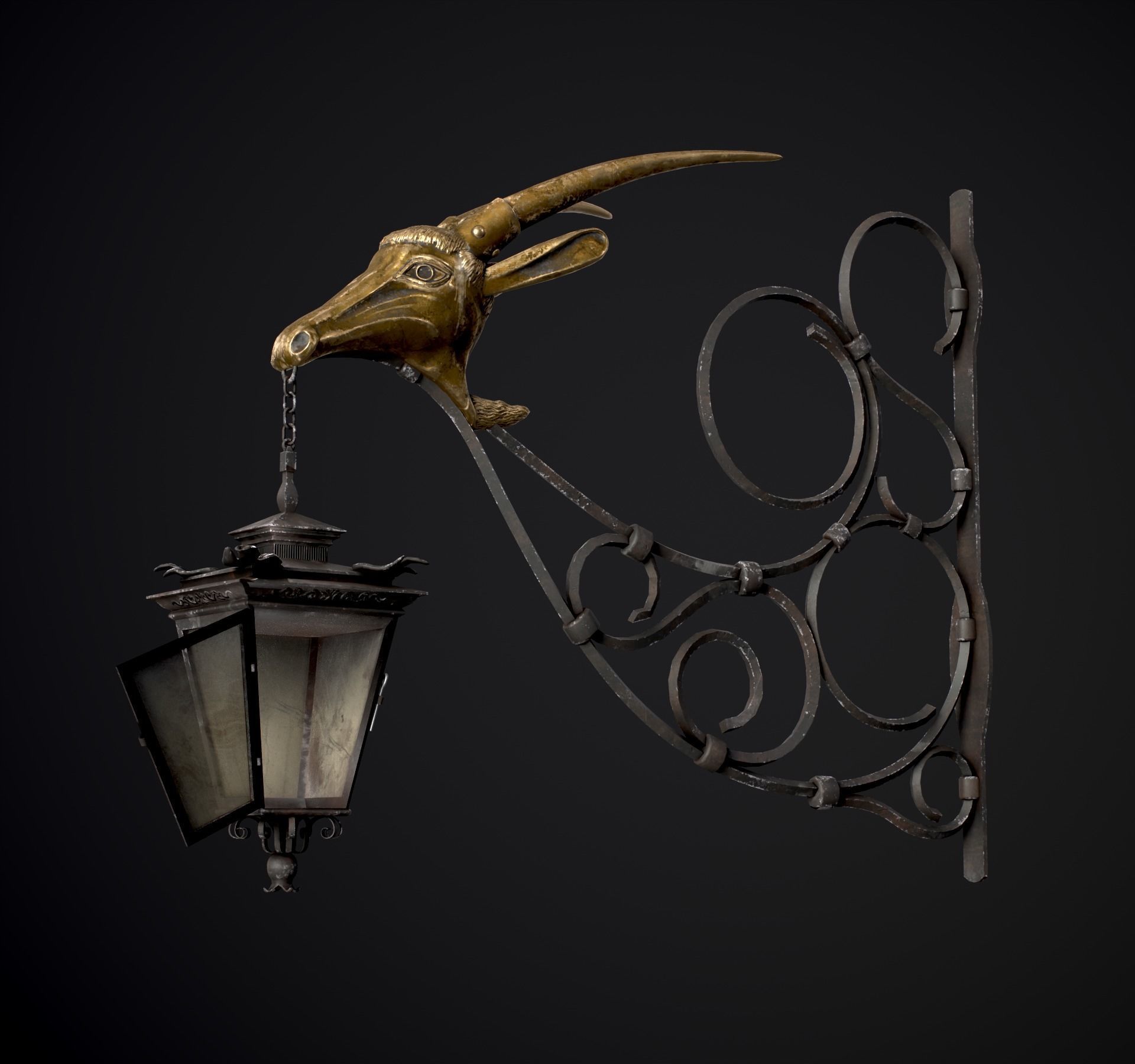 Old Street Lantern Goat Design Low-poly 3D model_51