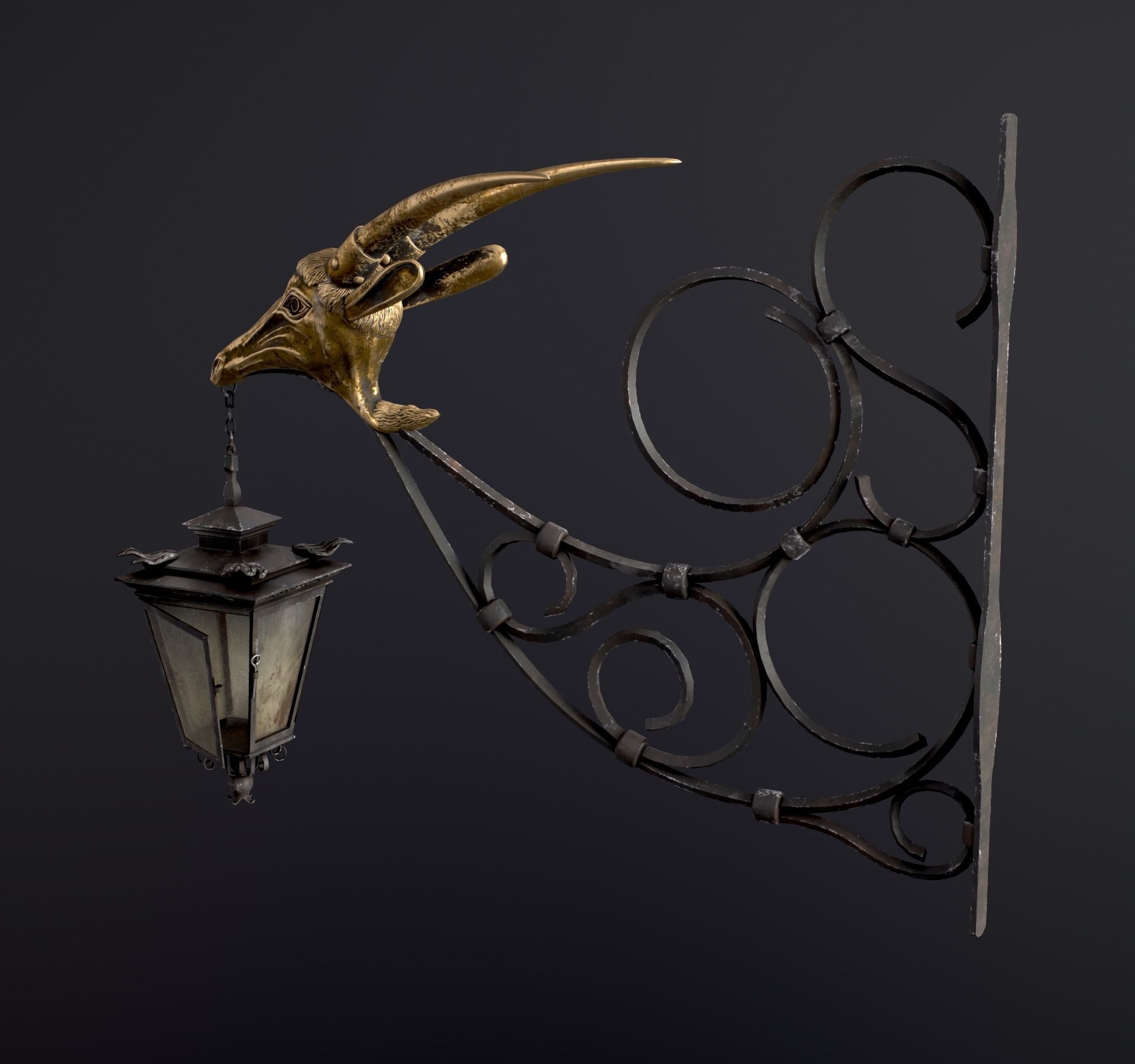 Old Street Lantern Goat Design Low-poly 3D model_54