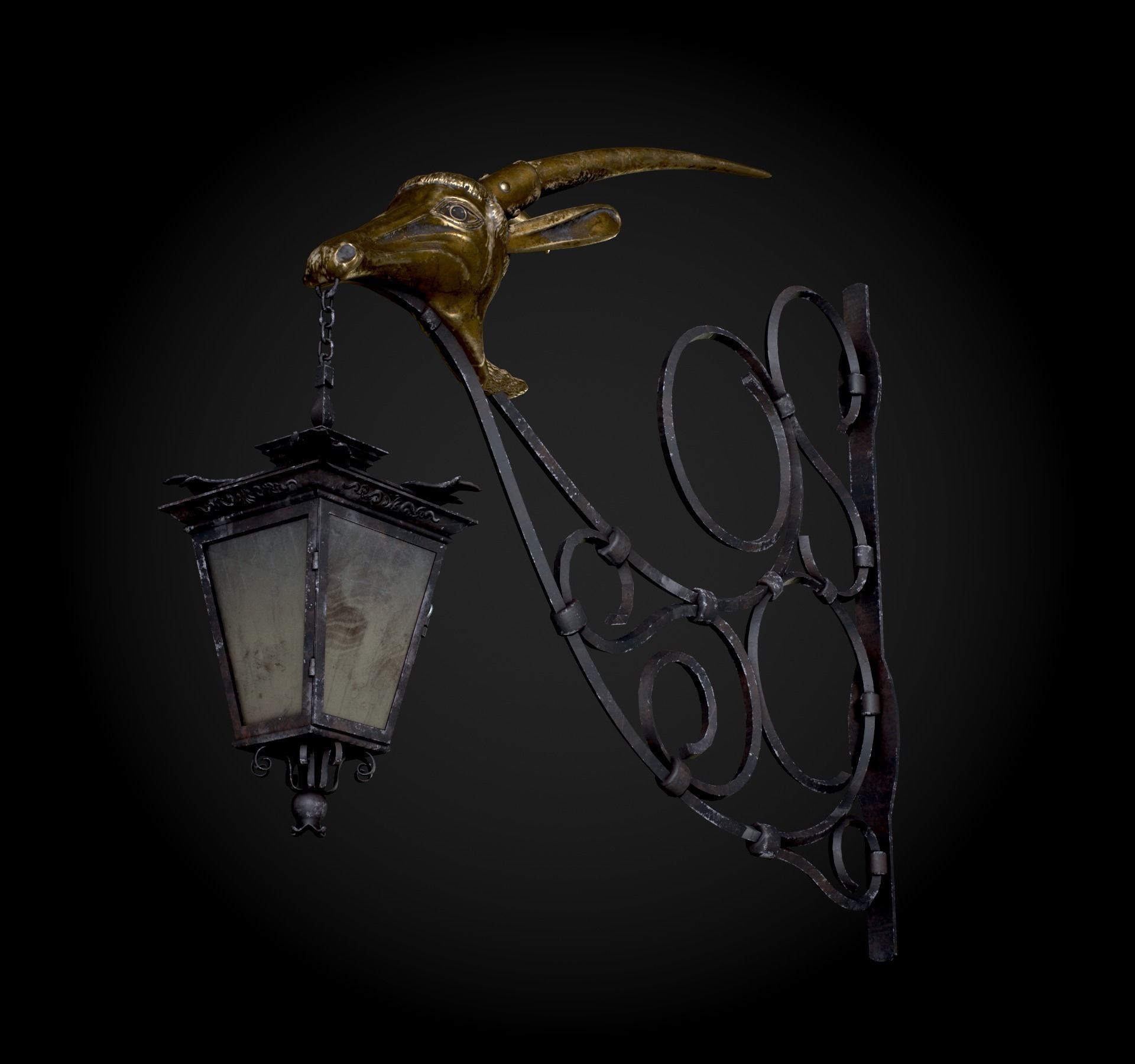 Old Street Lantern Goat Design Low-poly 3D model_18
