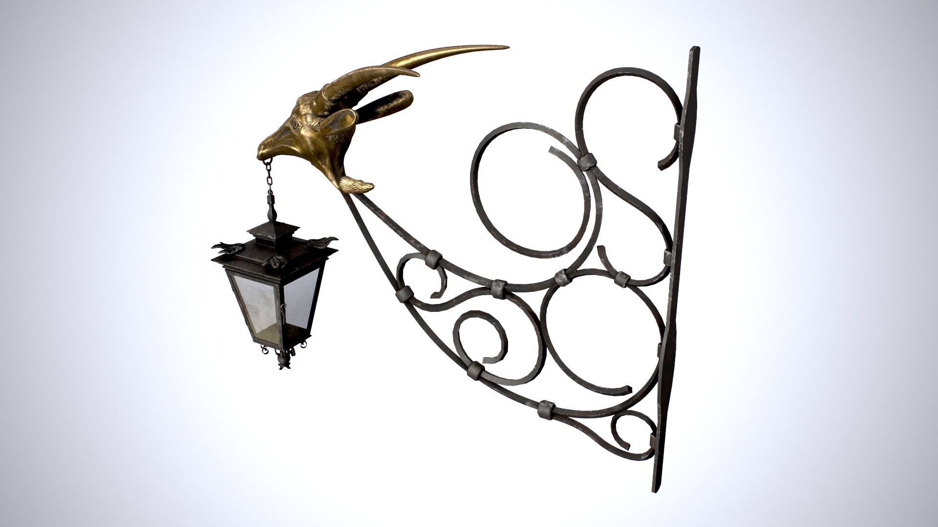 Old Street Lantern Goat Design Low-poly 3D model_44