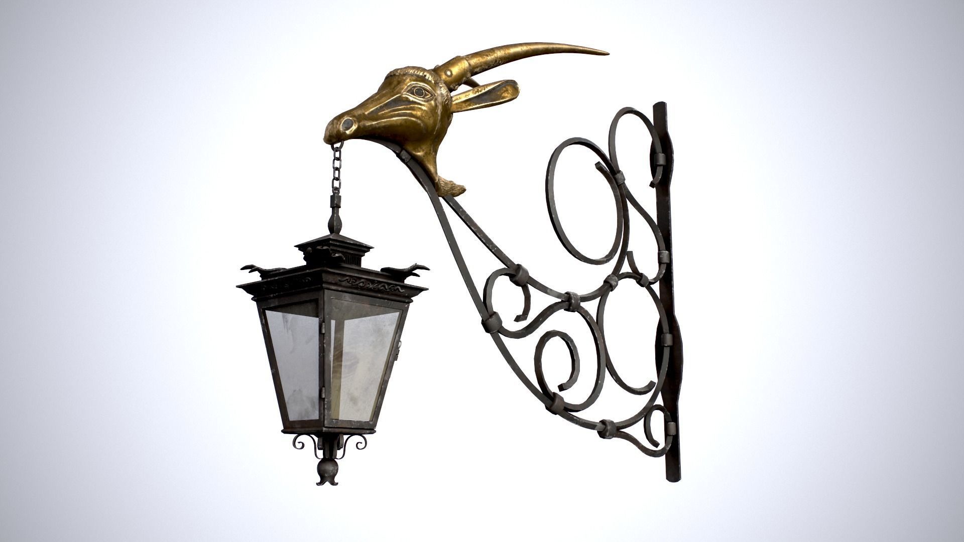 Old Street Lantern Goat Design Low-poly 3D model_1
