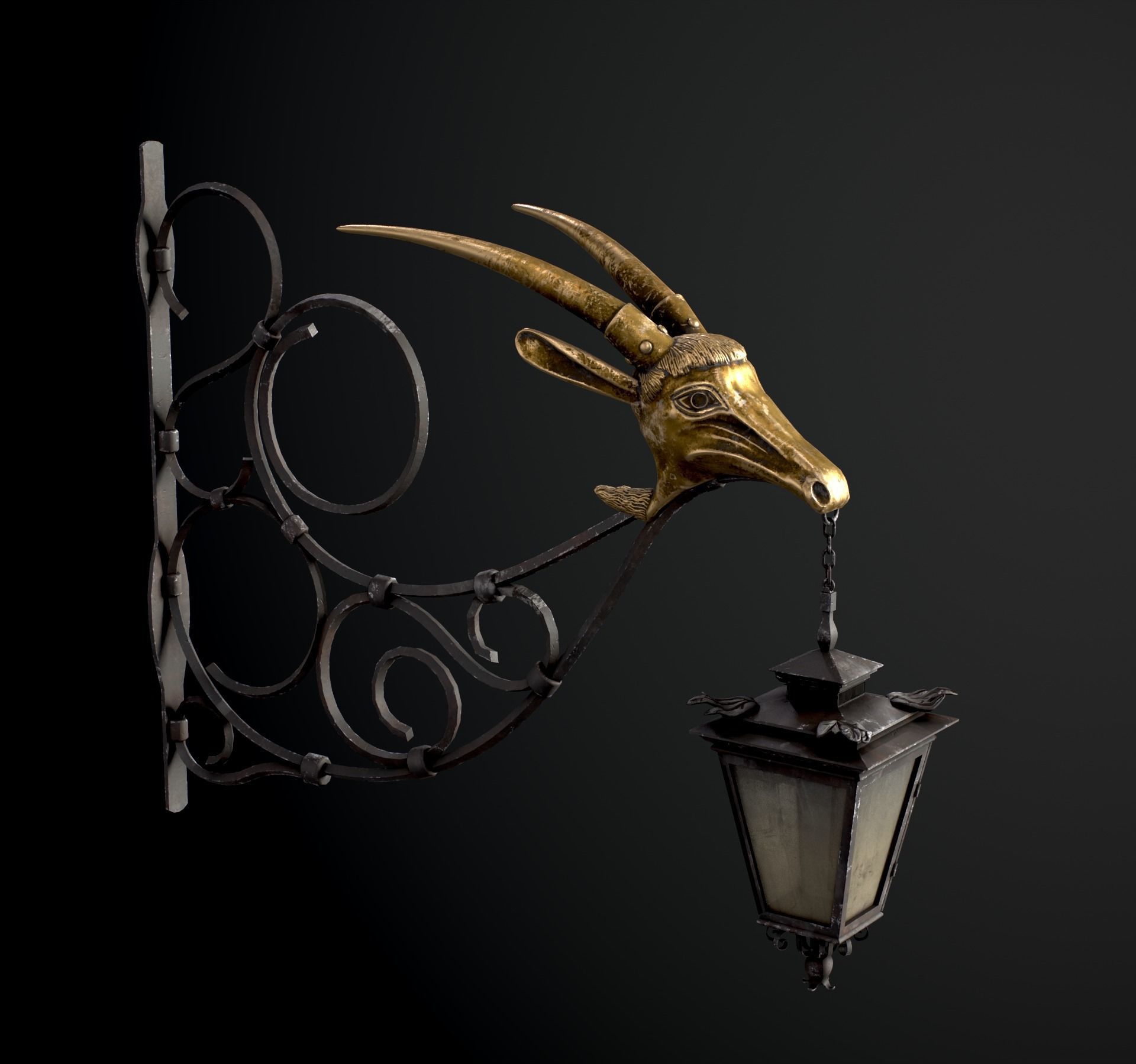 Old Street Lantern Goat Design Low-poly 3D model_3