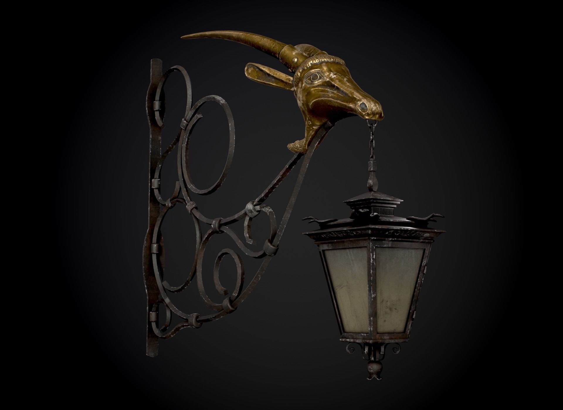Old Street Lantern Goat Design Low-poly 3D model_17