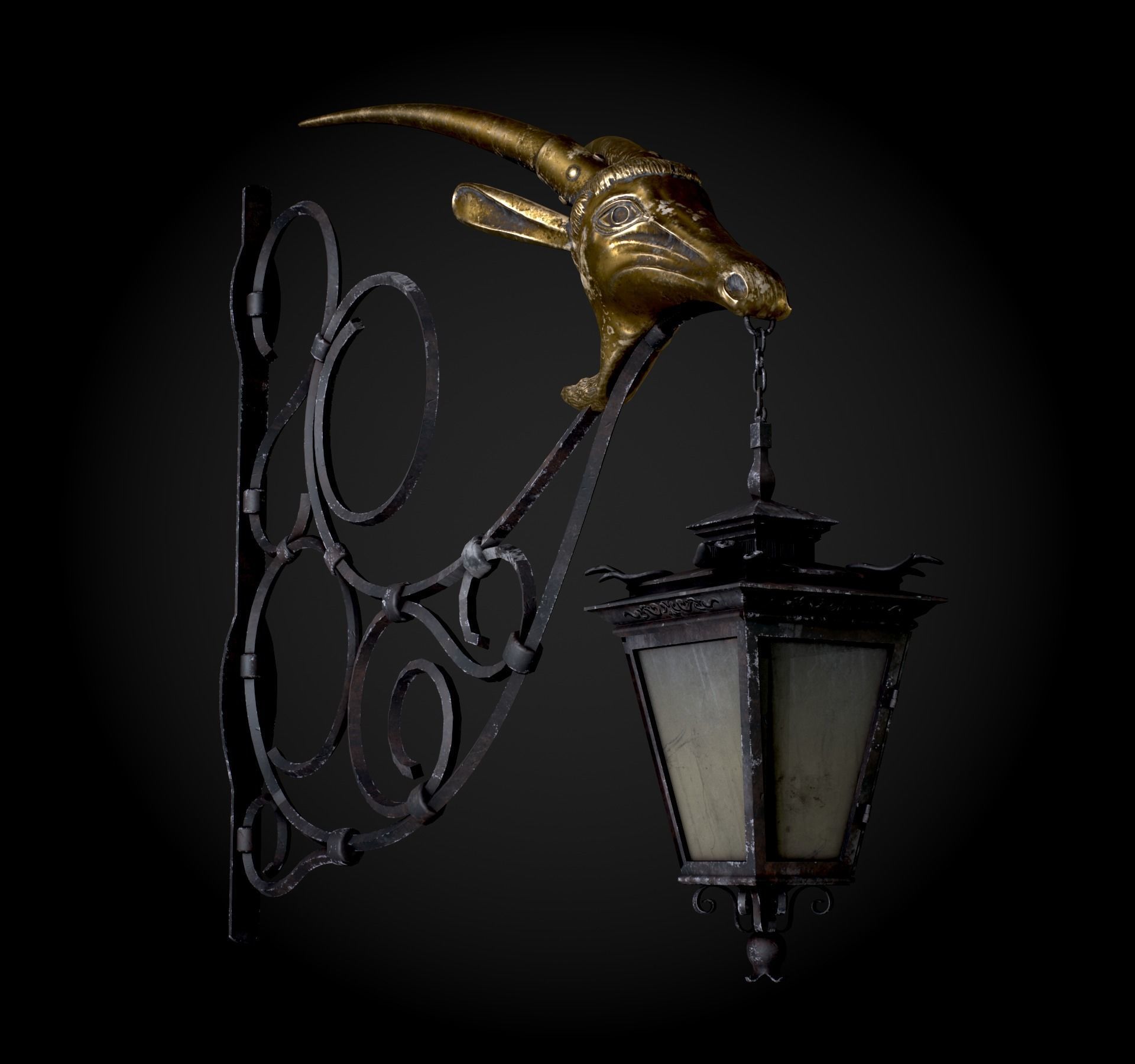 Old Street Lantern Goat Design Low-poly 3D model_8