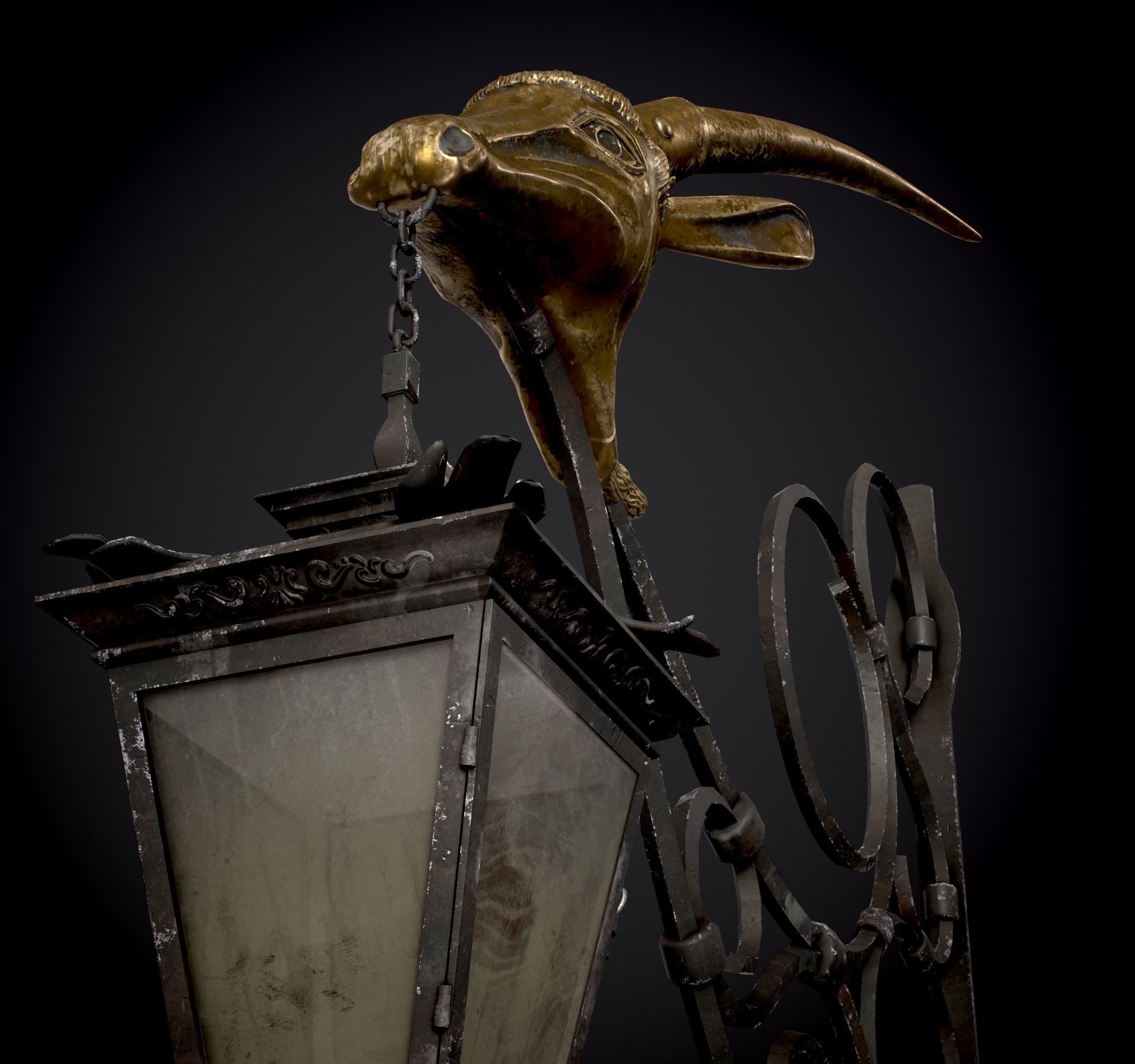 Old Street Lantern Goat Design Low-poly 3D model_7