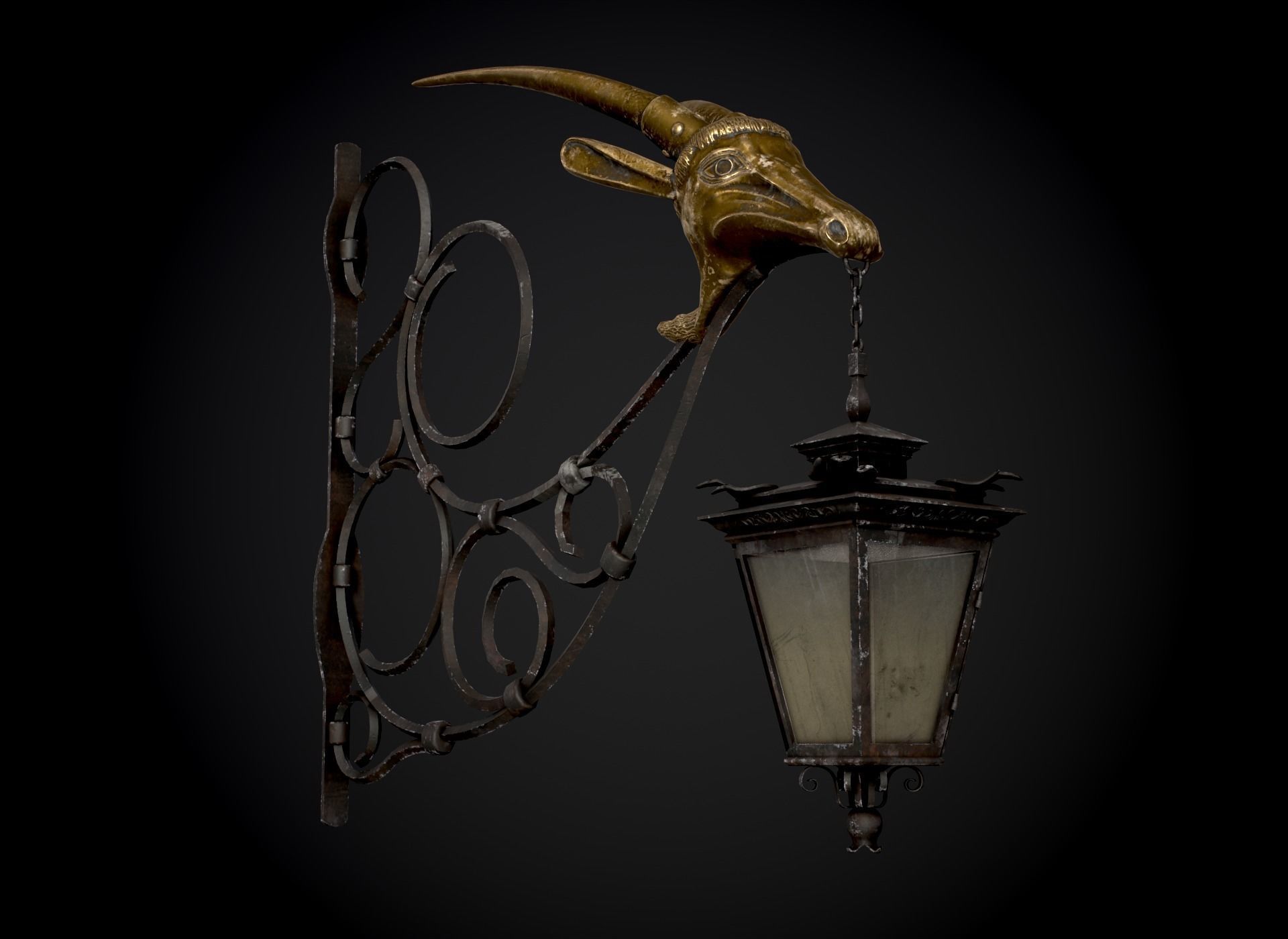 Old Street Lantern Goat Design Low-poly 3D model_41