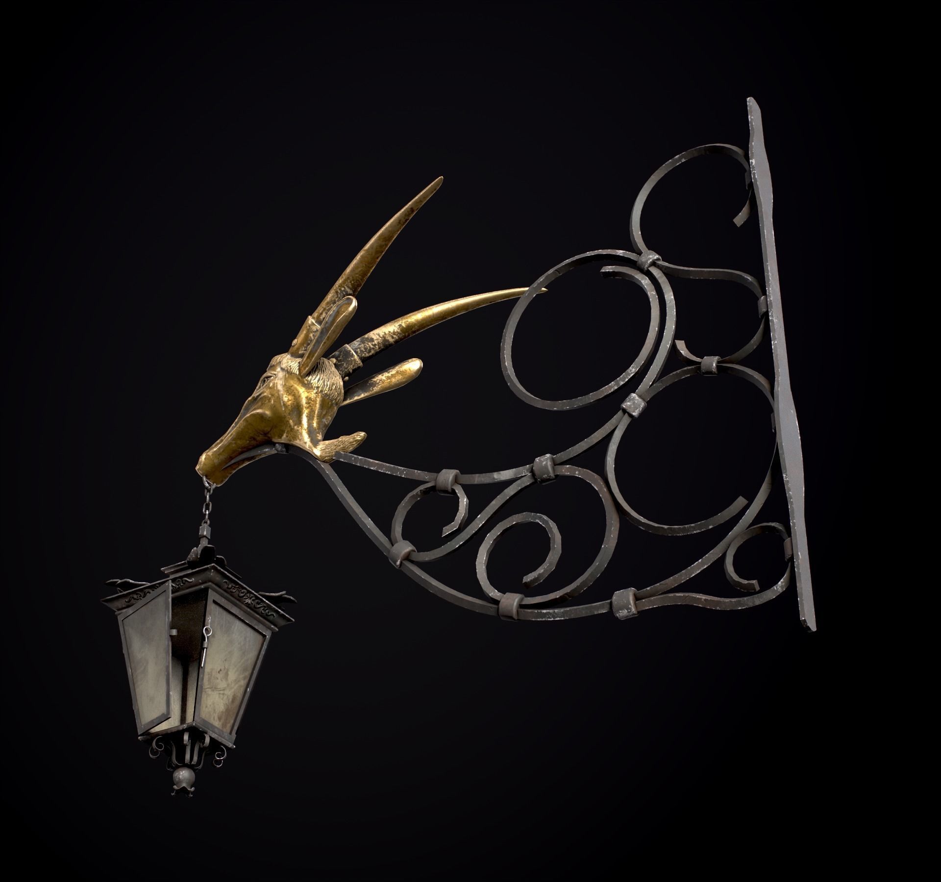 Old Street Lantern Goat Design Low-poly 3D model_9